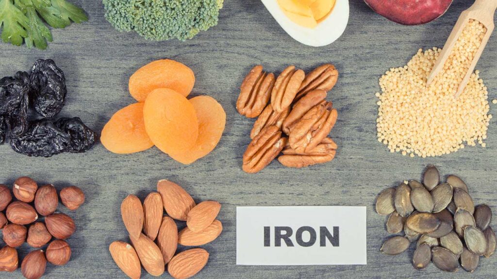 Iron is an element in red blood cells that transfers oxygen to various tissues