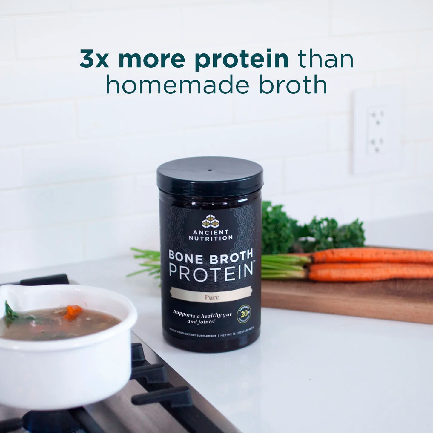 Ancient Nutrition, Bone Broth Protein, Pure, 20 g, 15.07 oz