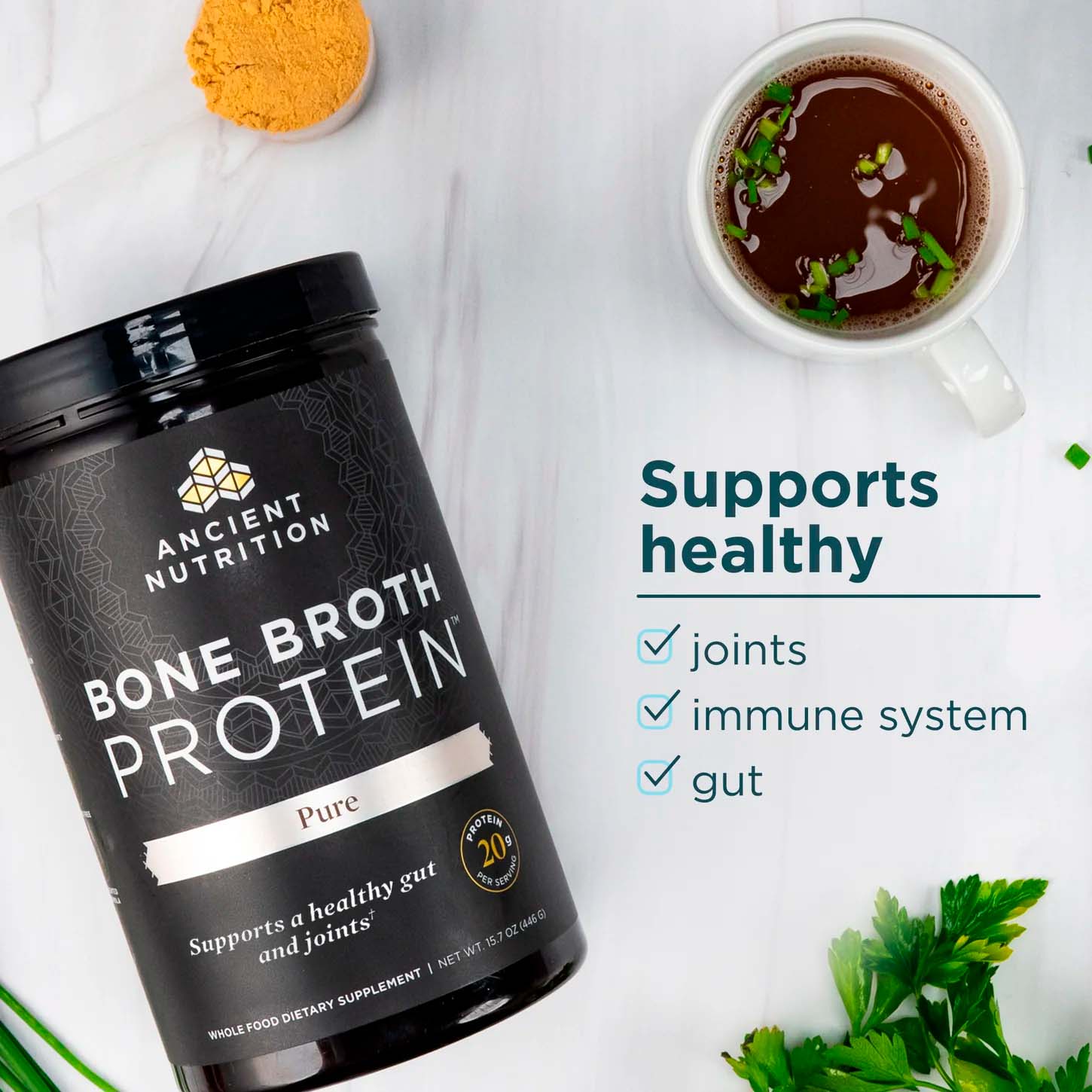 Ancient Nutrition, Bone Broth Protein, Pure, 20 g, 15.07 oz