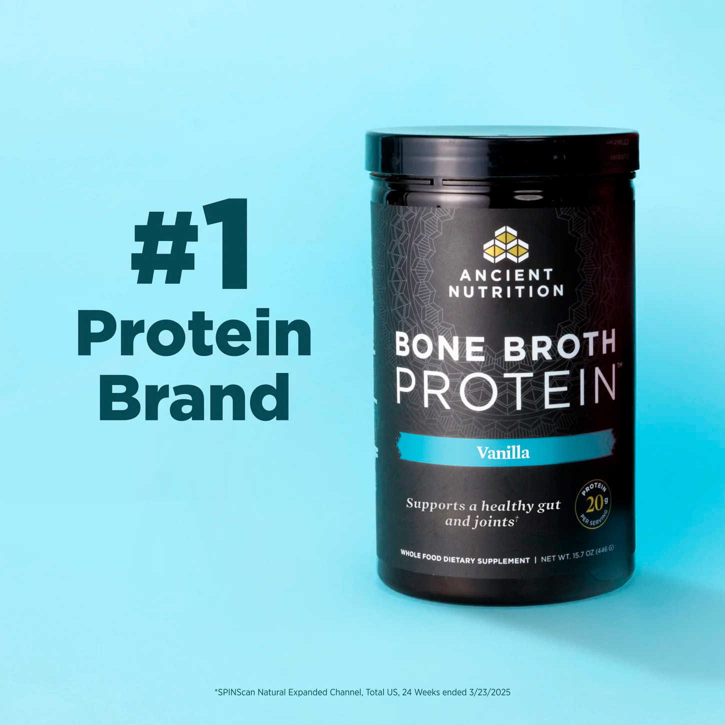 Ancient Nutrition, Bone Broth Protein, Pure, 20 g, 15.07 oz