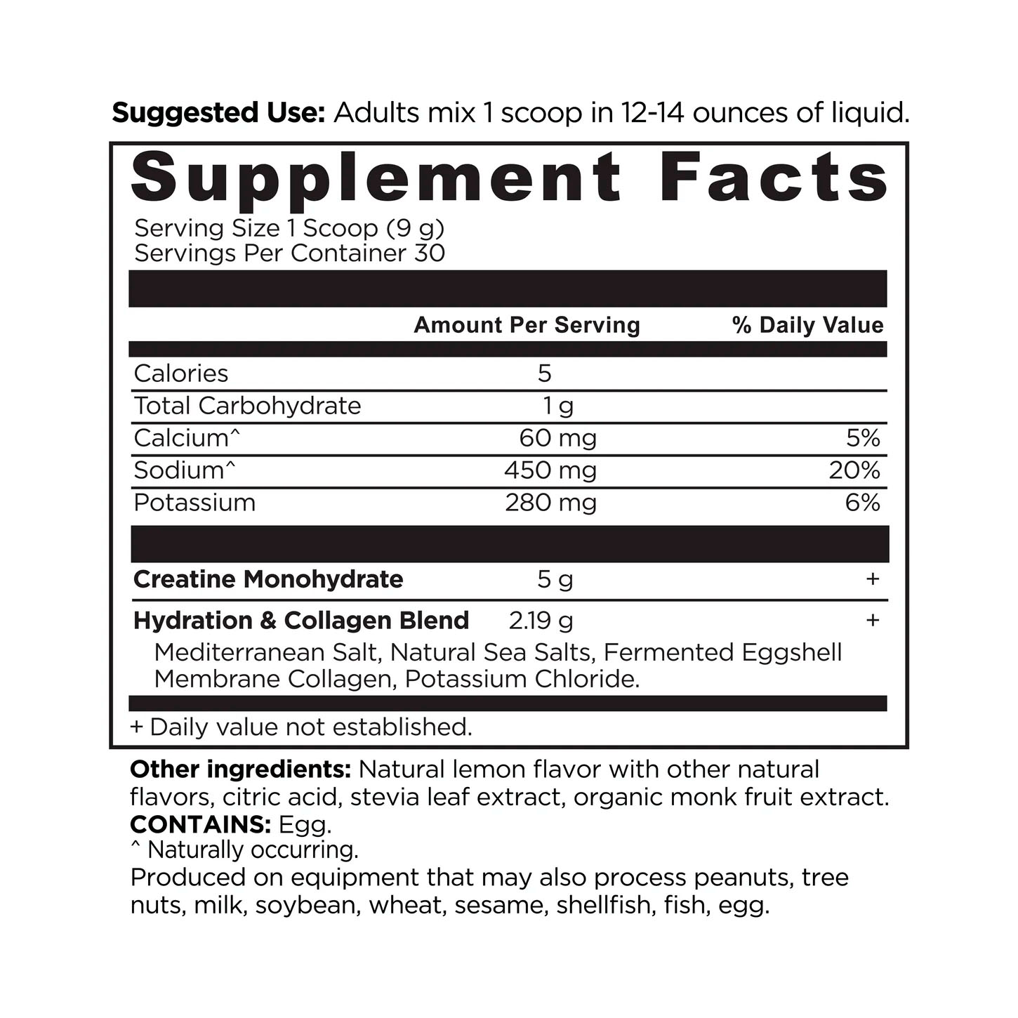 Ancient Nutrition, Creatine + Collagen + Electrolytes, Lemon, 5 g, 9.6 oz