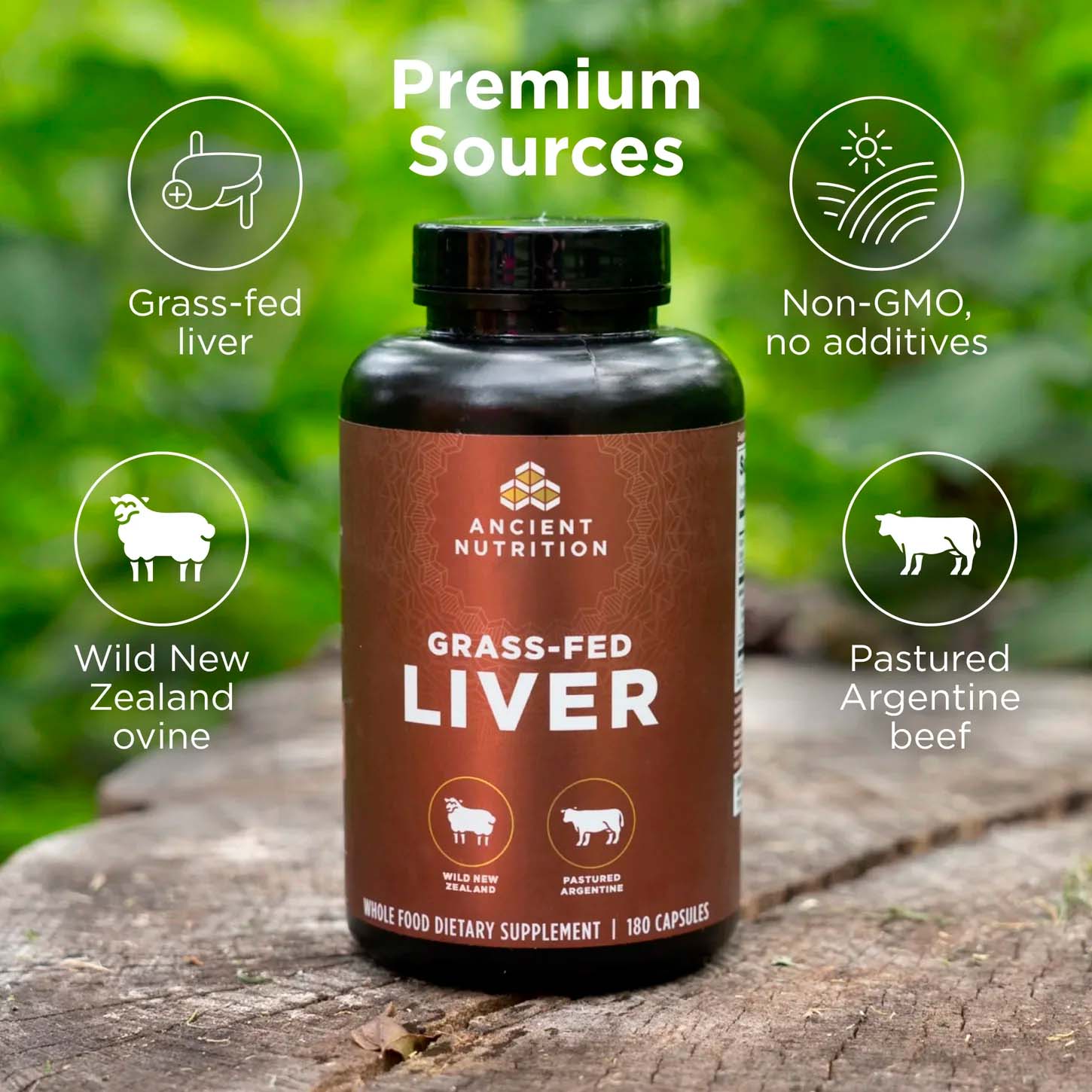 Ancient Nutrition, Grass-Fed Liver, 180 Caps