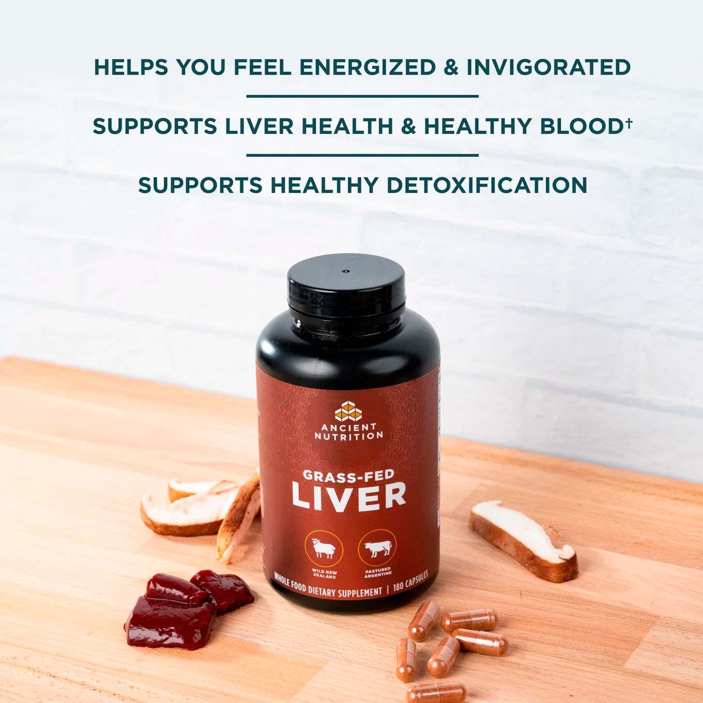 Ancient Nutrition, Grass-Fed Liver, 180 Caps