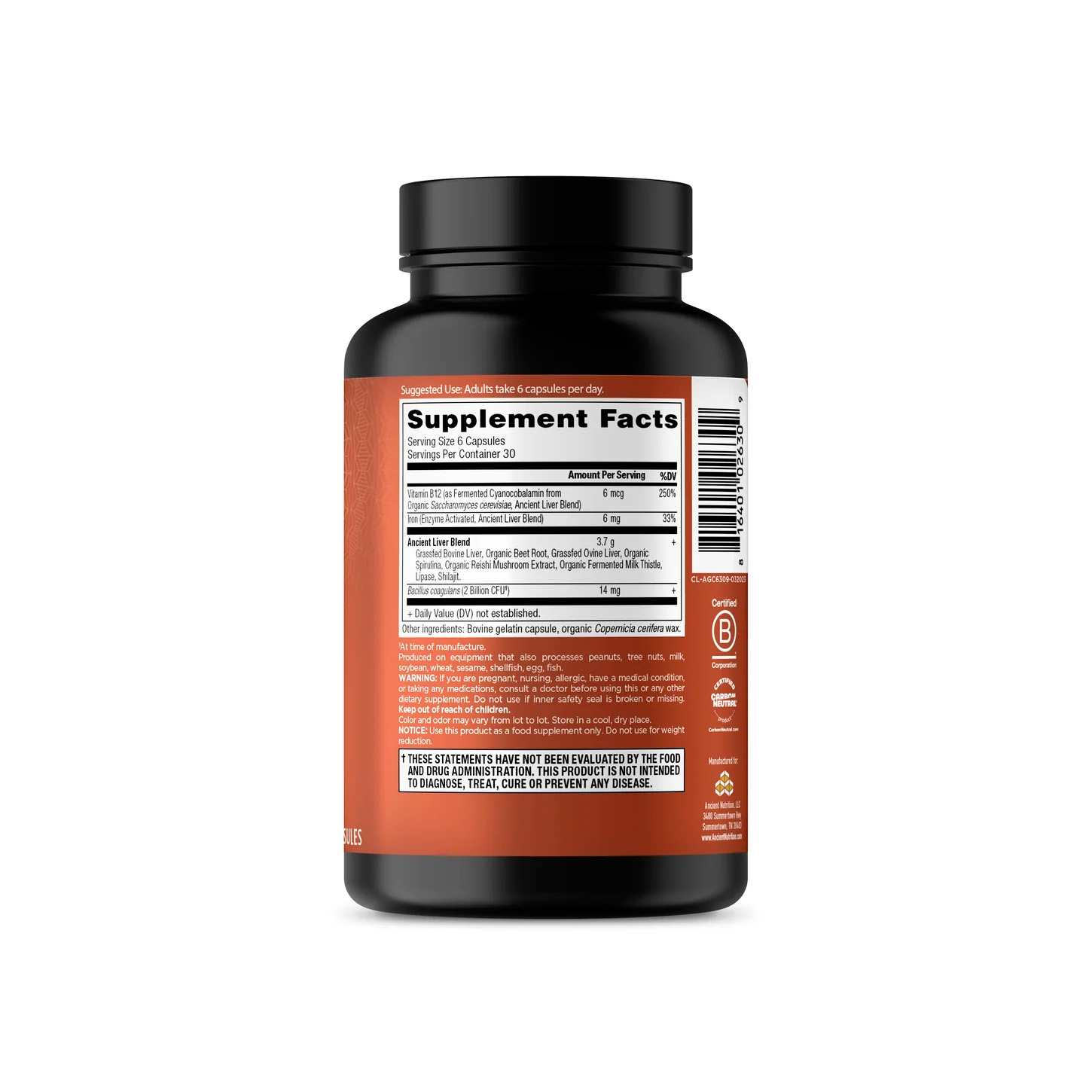 Ancient Nutrition, Grass-Fed Liver, 180 Caps