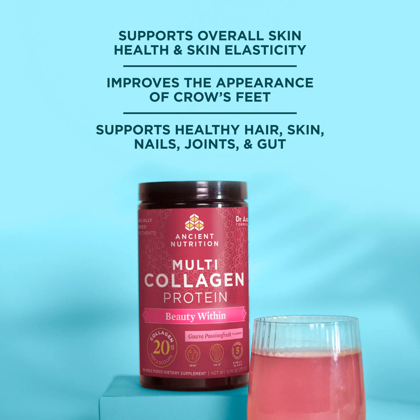 Ancient Nutrition, Multi Collagen Protein Beauty Within, Guava Passionfruit, 20 g, 1.14 lb