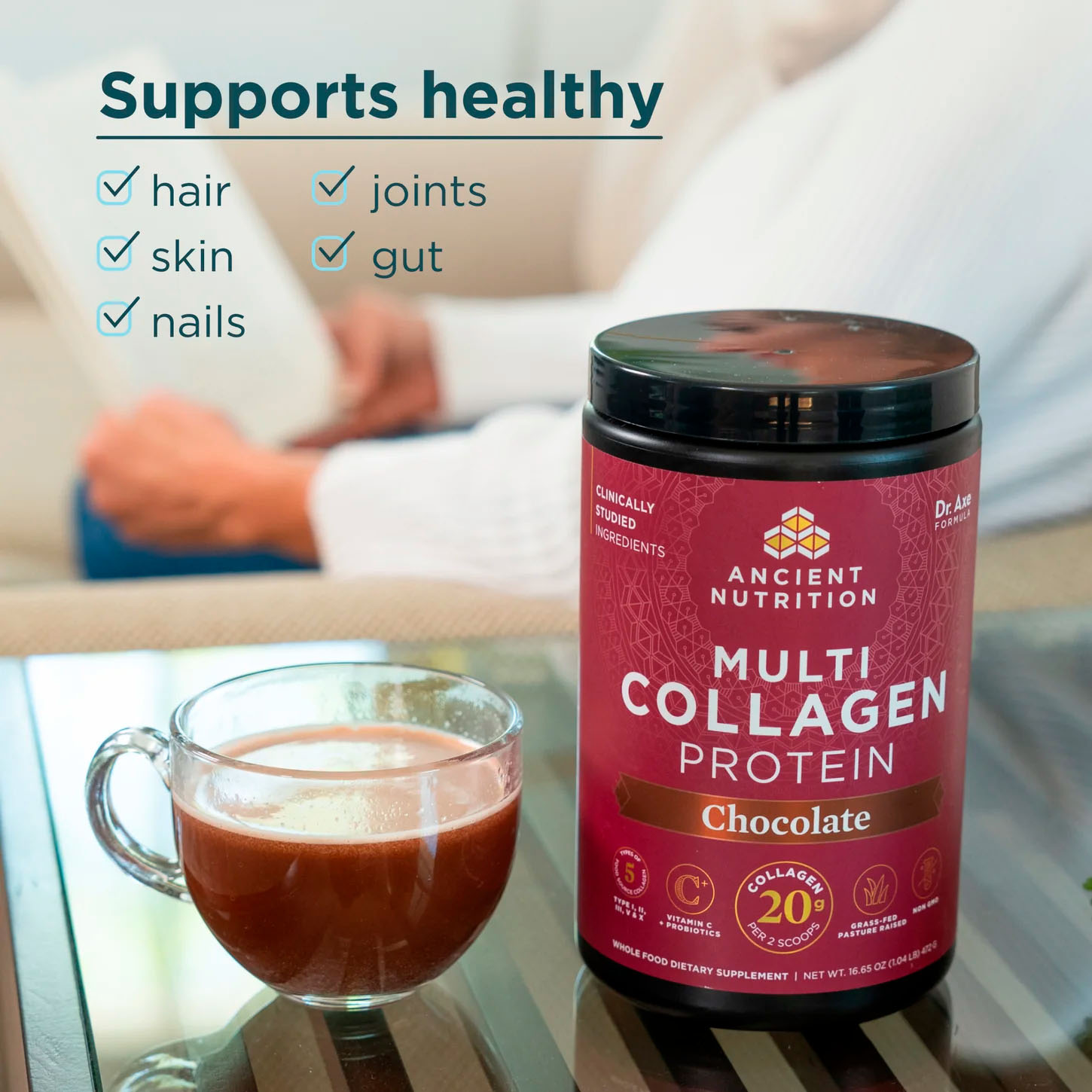 Ancient Nutrition, Multi Collagen Protein, Chocolate, 20 g, 1.04 lb