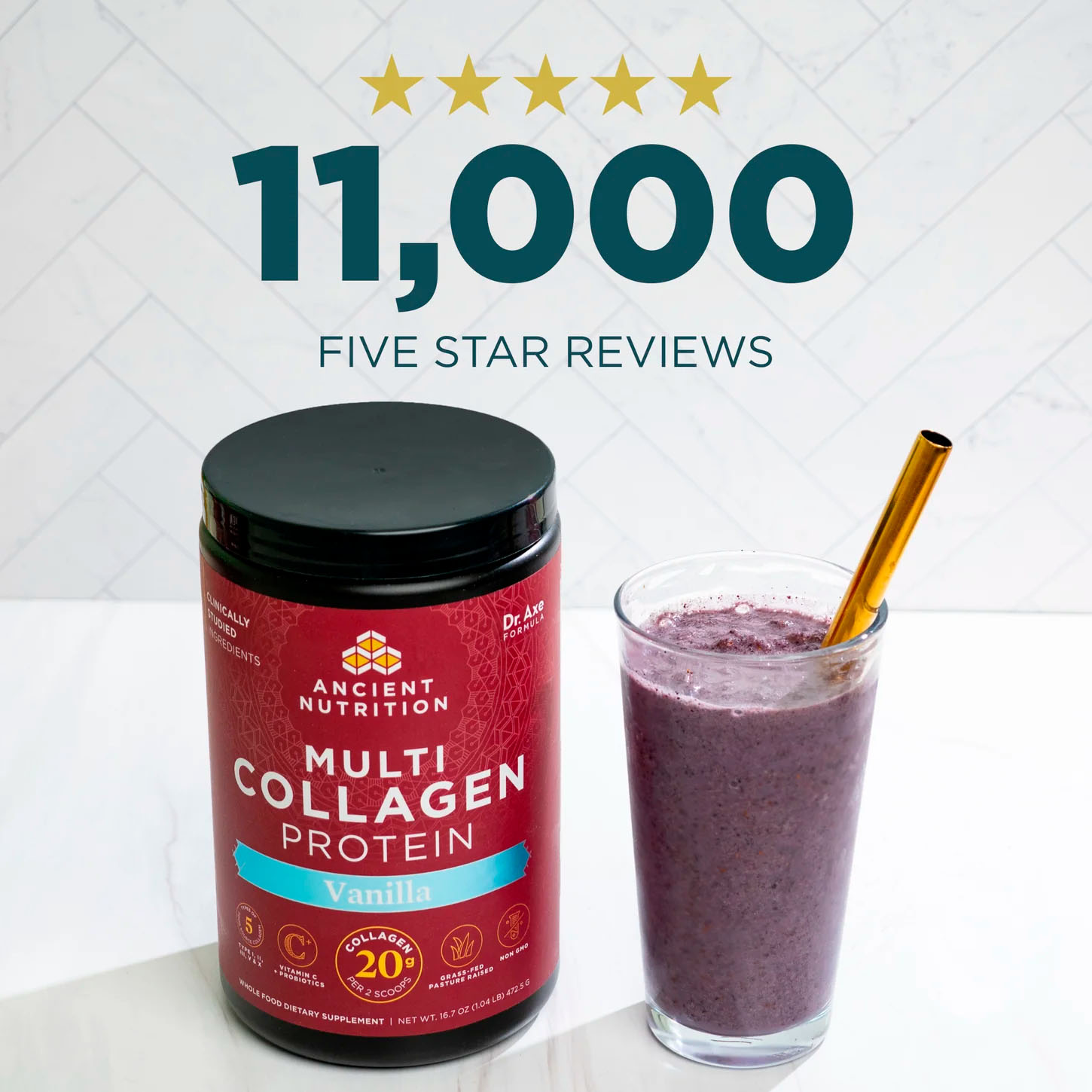 Ancient Nutrition, Multi Collagen Protein, Vanilla, 20 g, 1.04 lb