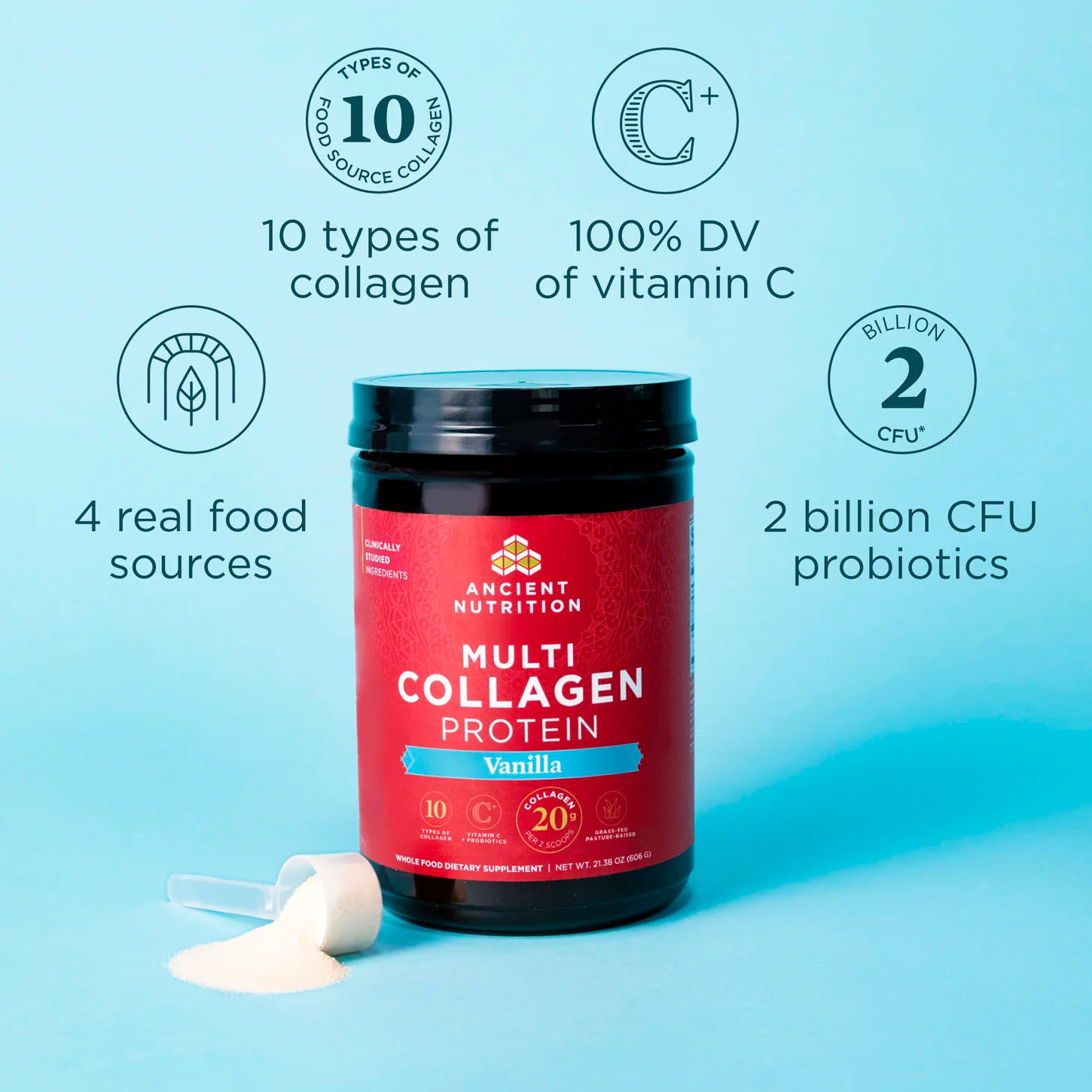 Ancient Nutrition, Multi Collagen Protein, Vanilla, 20 g, 1.04 lb