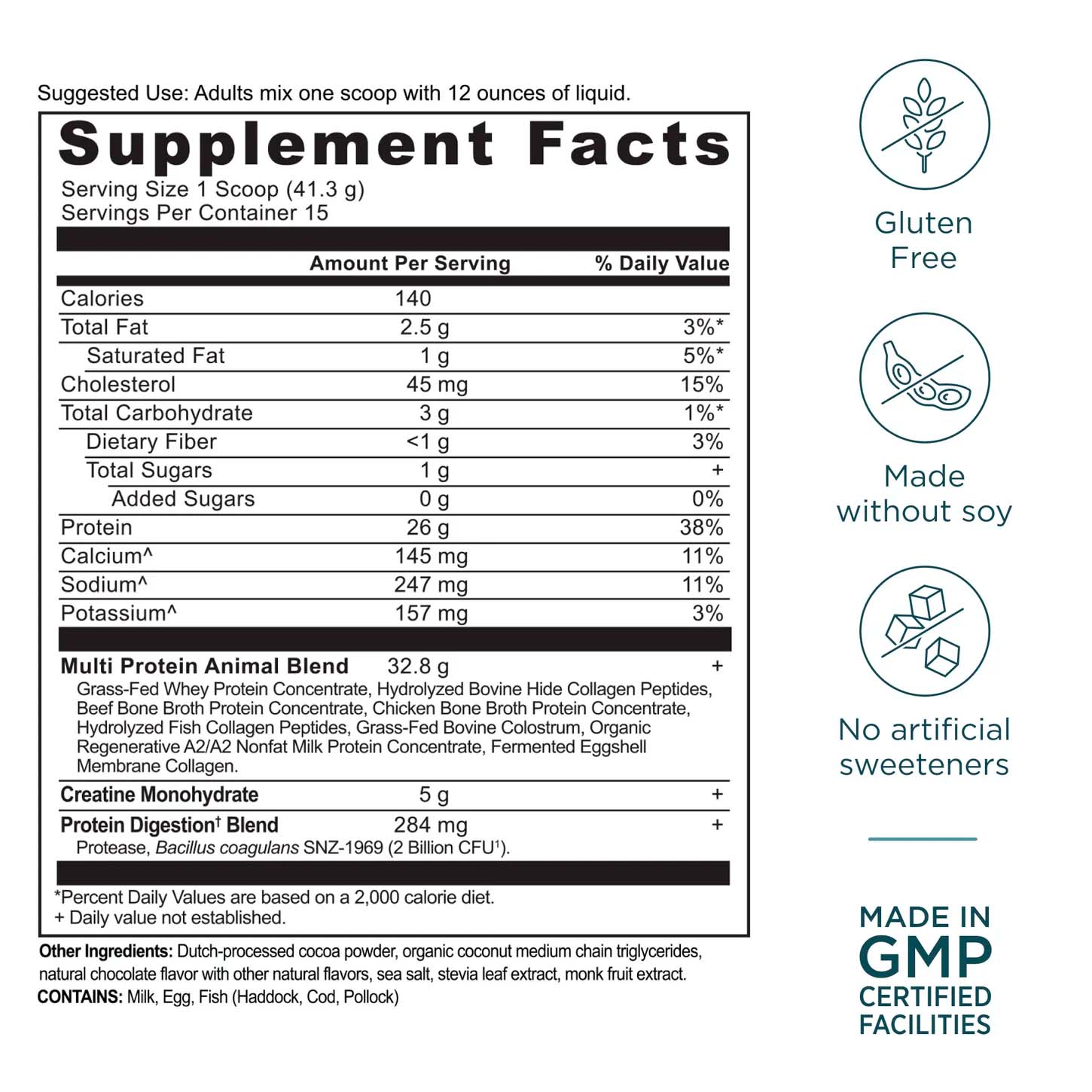 Ancient Nutrition, Multi Protein Animal Based + Creatine, Dark Chocolate, 26 g, 5 g, 1.37 lb