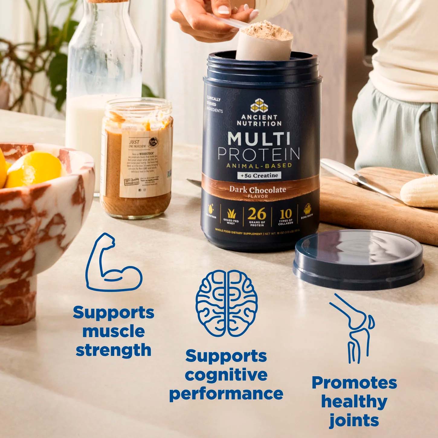 Ancient Nutrition, Multi Protein Animal Based + Creatine, Dark Chocolate, 26 g, 5 g, 1.37 lb