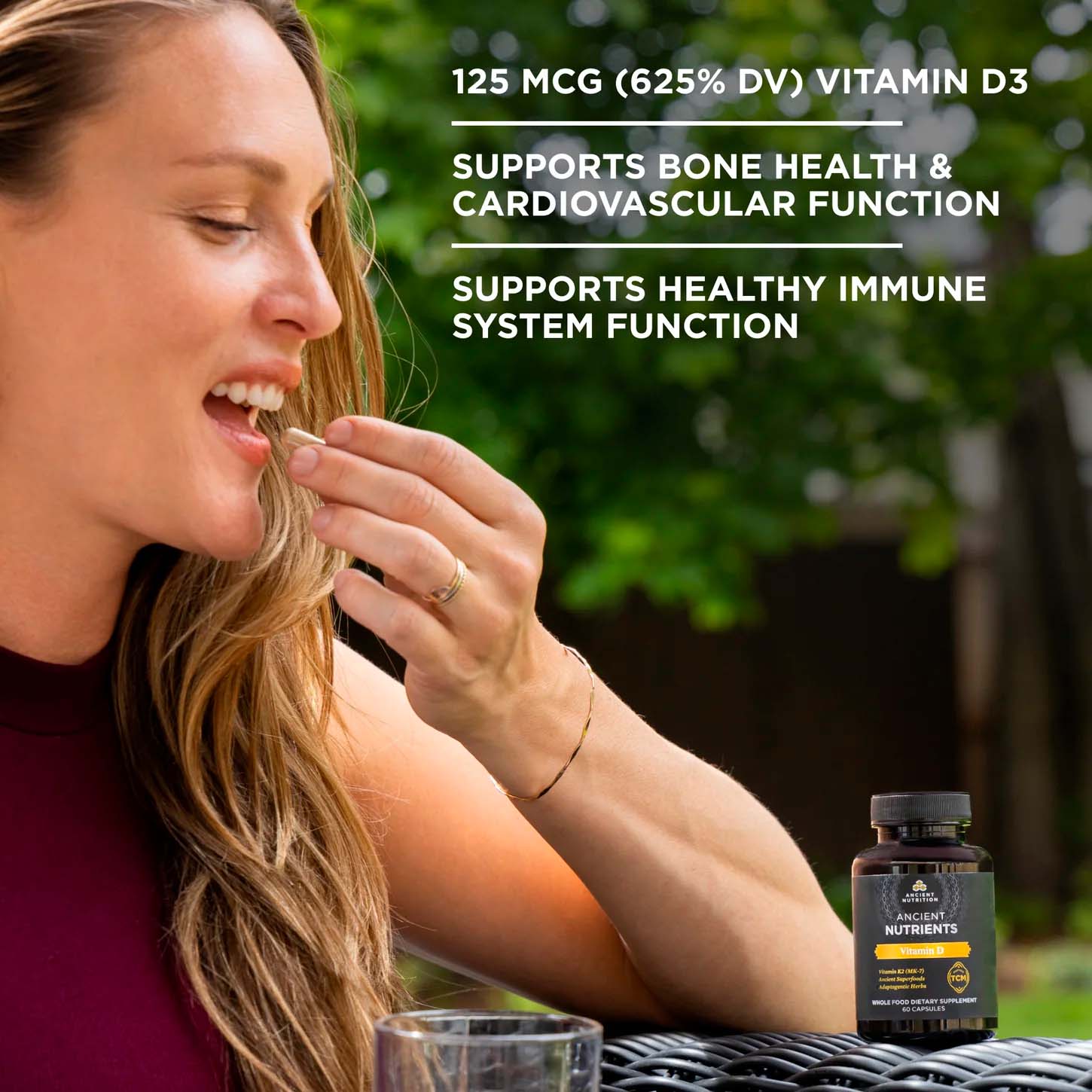 Ancient Nutrition, Vitamin D3 + K2, 125 mcg (5000 IU), 90 mcg, 60 Caps