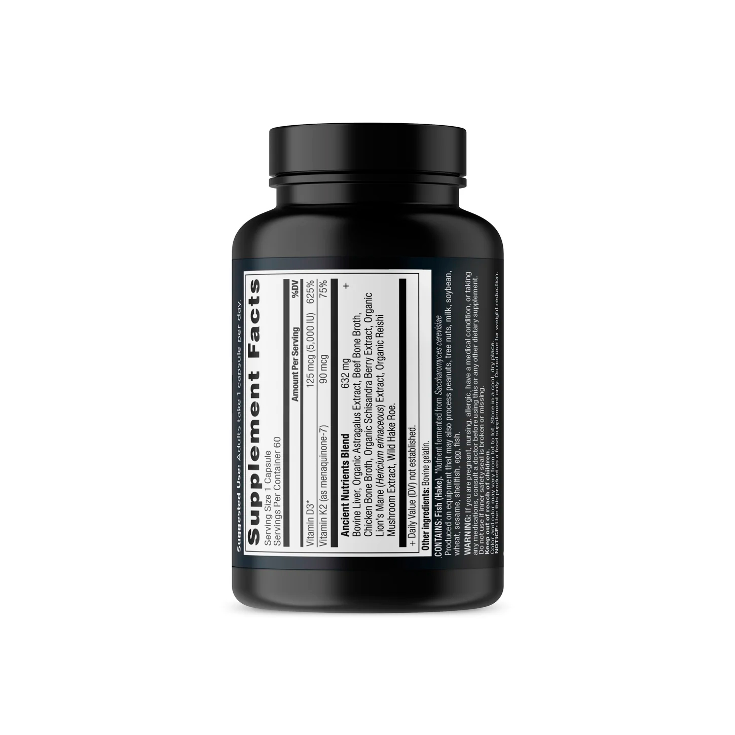 Ancient Nutrition, Vitamin D3 + K2, 125 mcg (5000 IU), 90 mcg, 60 Caps