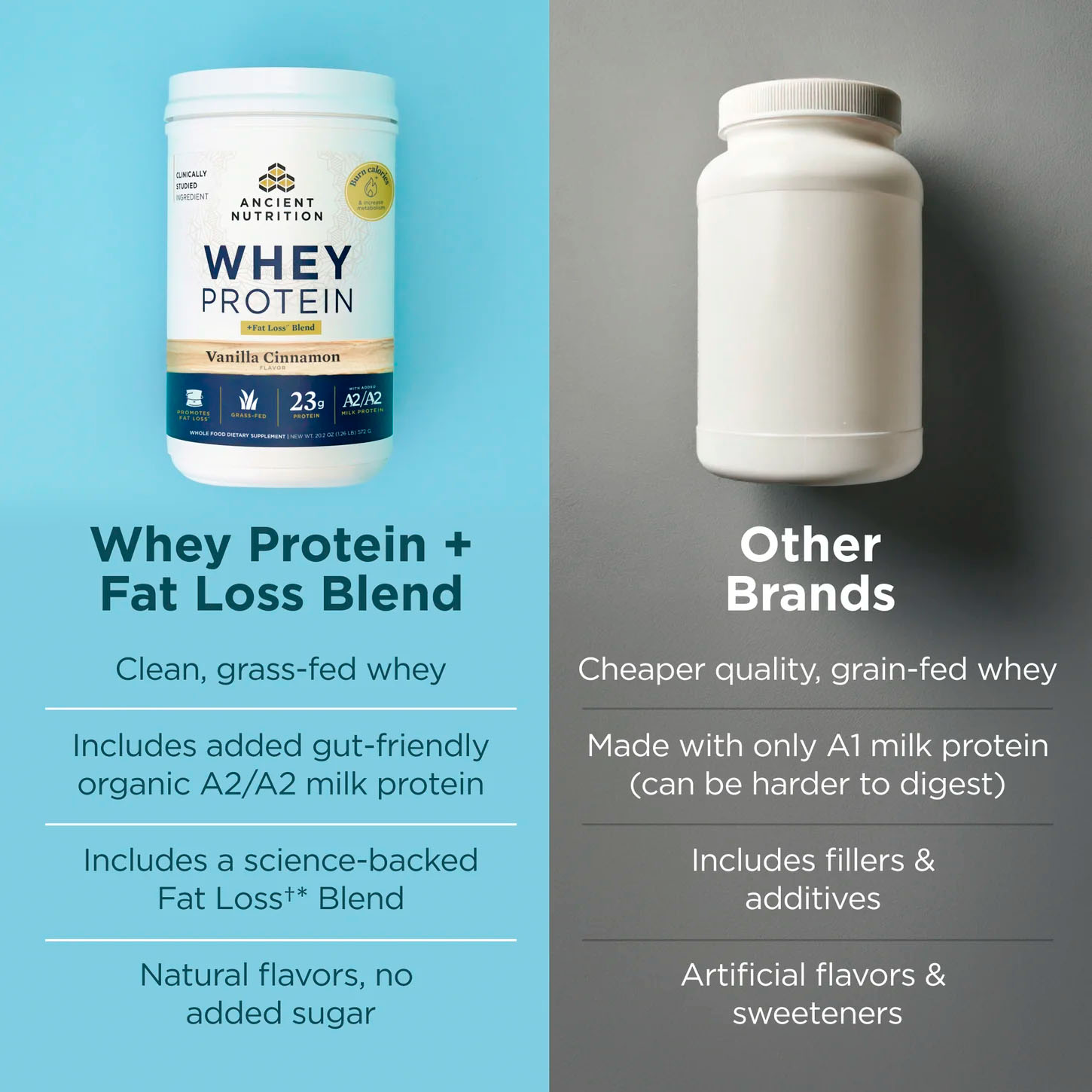 Ancient Nutrition, Whey Protein + Fat Loss Blend, Vanilla Cinnamon, 23 g, 1.26 lb