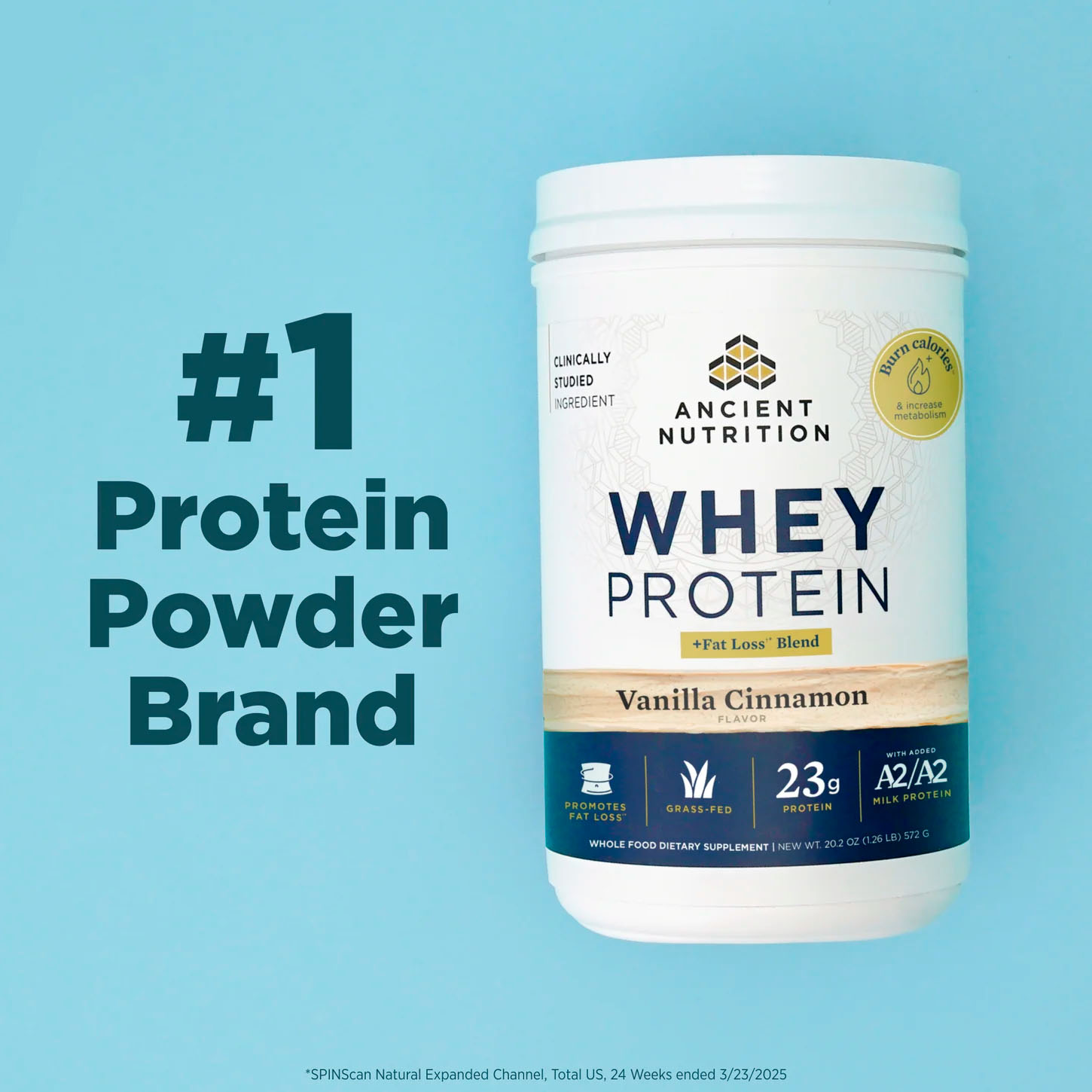 Ancient Nutrition, Whey Protein + Fat Loss Blend, Vanilla Cinnamon, 23 g, 1.26 lb