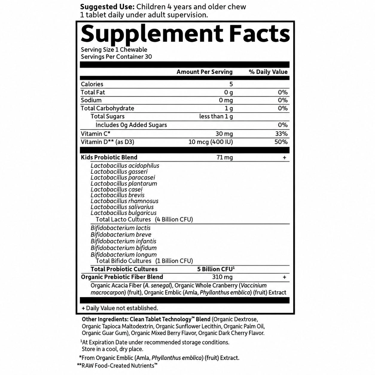 Garden of Life, Dr. Formulated Probiotics Organic Kids+ Vitamins C & D, Berry Cherry, 30 Chewables