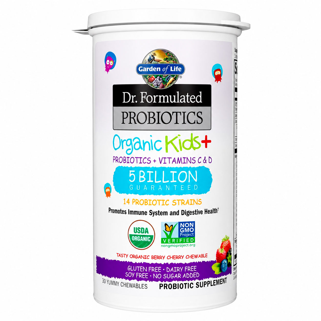 Garden of Life, Dr. Formulated Probiotics Organic Kids+ Vitamins C & D, Berry Cherry, 30 Chewables