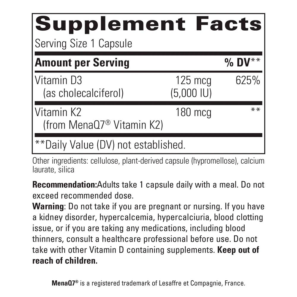 Integrative Therapeutics, K2 + D3, 180 mcg + 125 mcg (5000 IU), 60 Caps