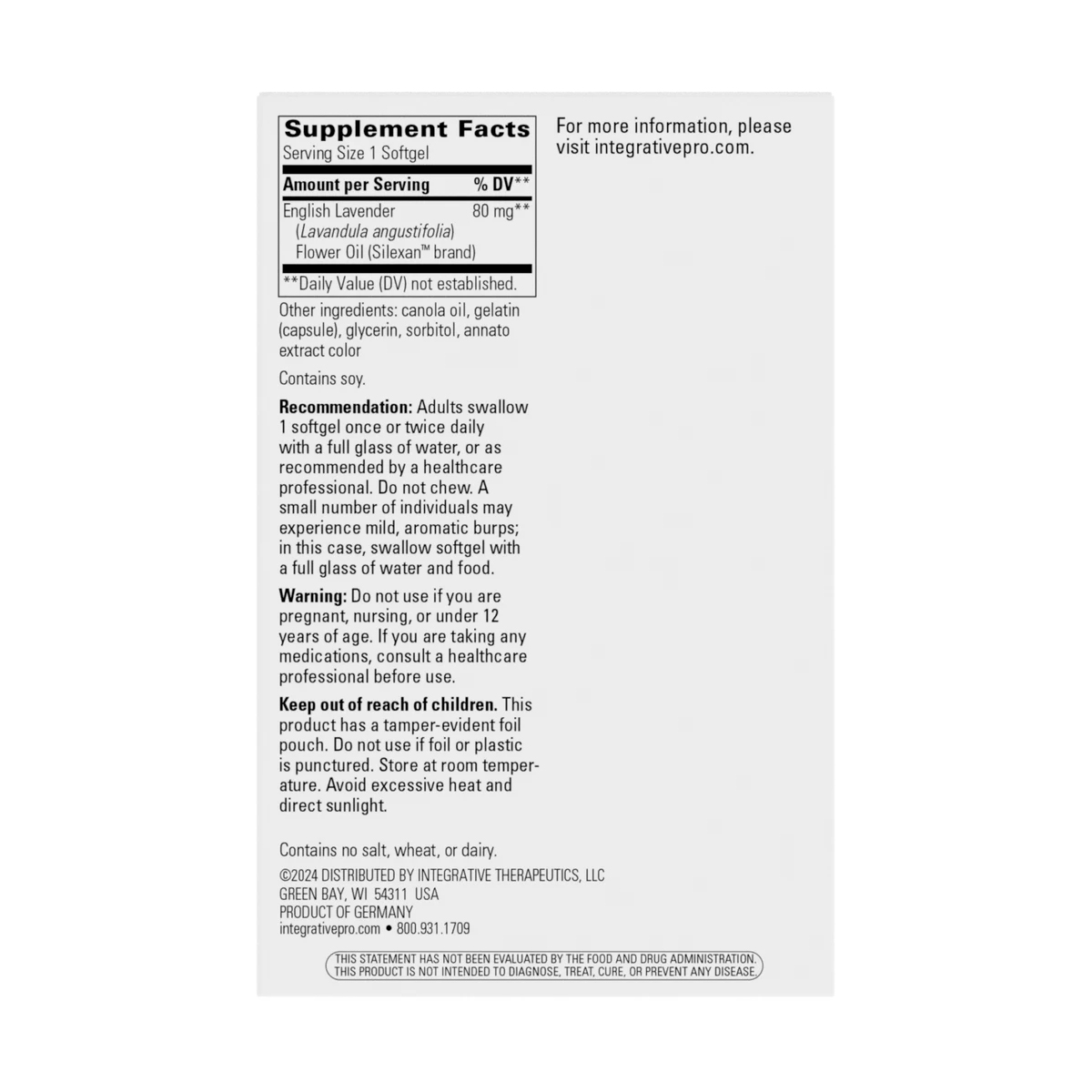 Integrative Therapeutics, Lavela WS 1265, 80 mg, 60 Softgels