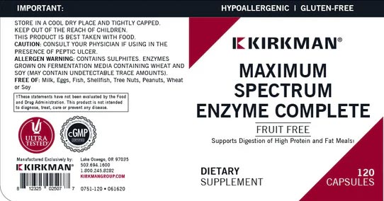 Kirkman Labs, Maximum Spectrum Enzyme Complete Label