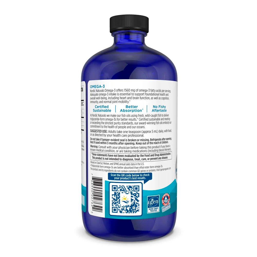 Nordic Naturals, Omega-3, Lemon, EPA 745 mg, DHA 500 mg, 16 fl oz