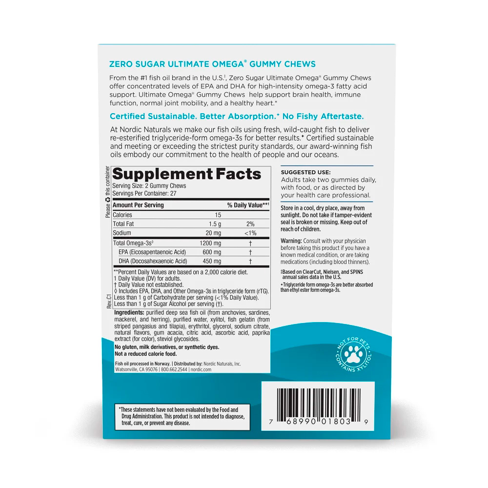 Nordic Naturals, Ultimate Omega Gummy Chews, Tropical Fruit, 1200 mg, 54 Gummies