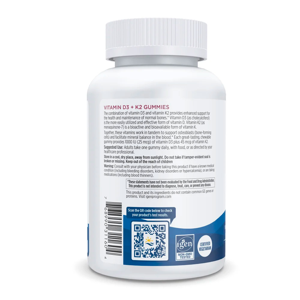 Nordic Naturals, Vitamin D3 + K2, Pomegranate, 25 mcg (1000 IU), 45 mcg, 60 Gummies