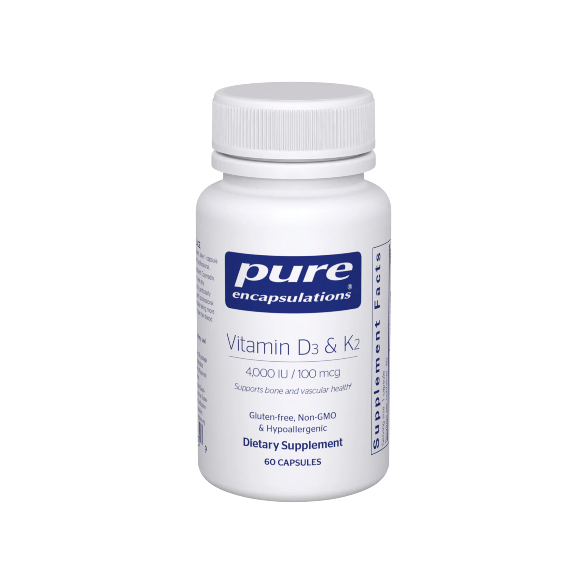 Pure Encapsulations, Vitamin D3 & K2, 100 mcg (4000 IU), 100 mcg, 60 Caps Pure Encapsulations, Vitamin D3 & K2, 100 mcg (4000 IU), 100 mcg, 60 Caps