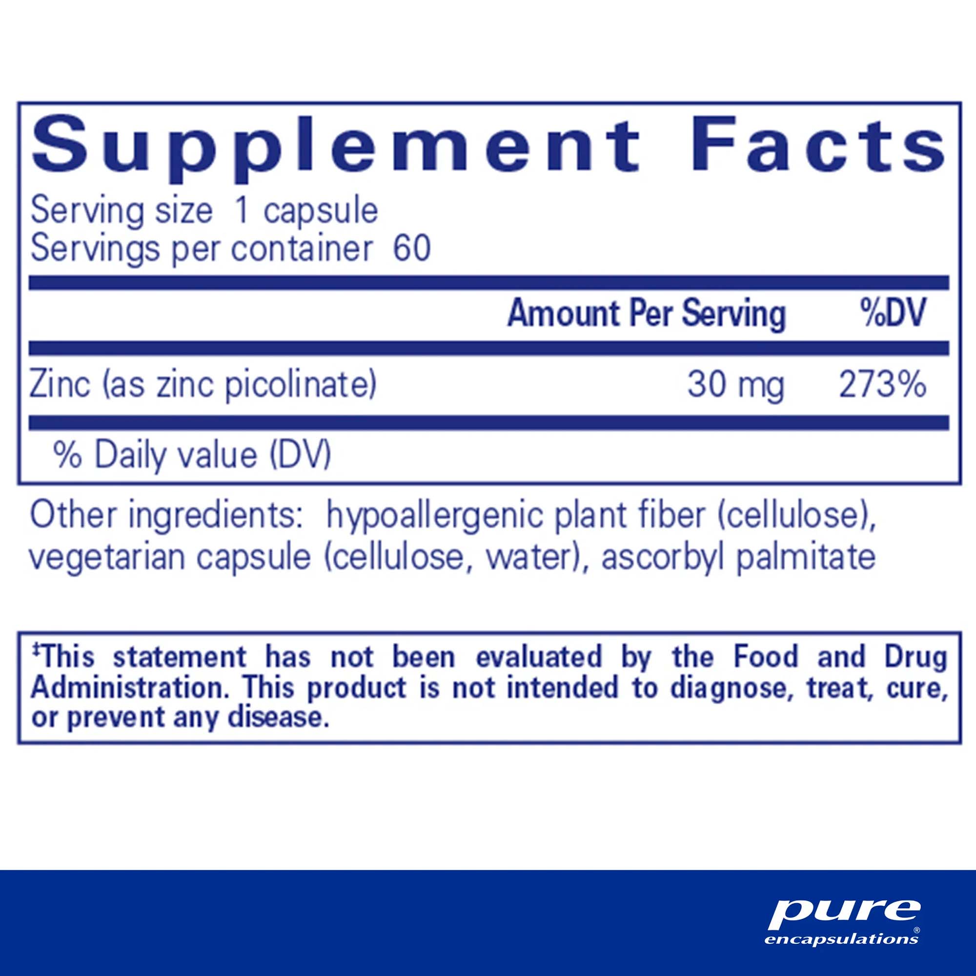 Pure Encapsulations, Zinc, 30 mg, 60 Caps