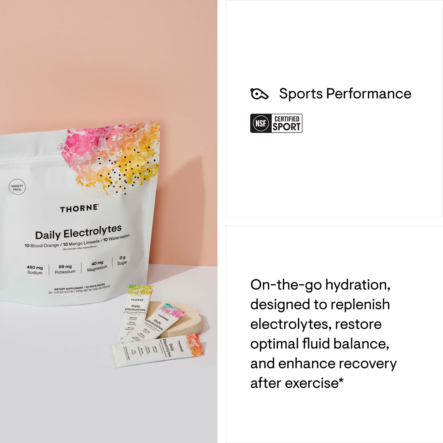 Thorne, Daily Electrolytes Variety Pack NSF Certified for Sport, 30 Packets