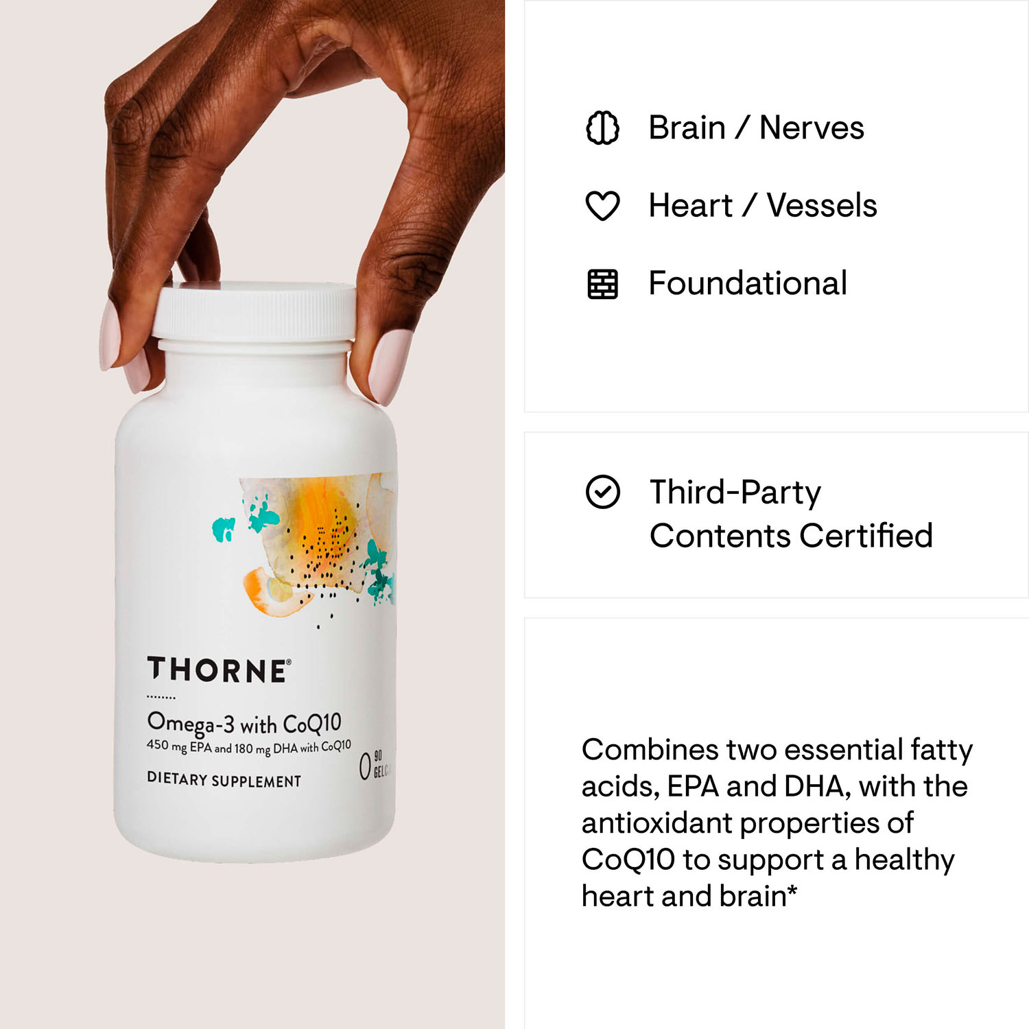 Thorne, Omega-3 with CoQ10, EPA 450 mg, DHA 180 mg, 90 Gelcaps