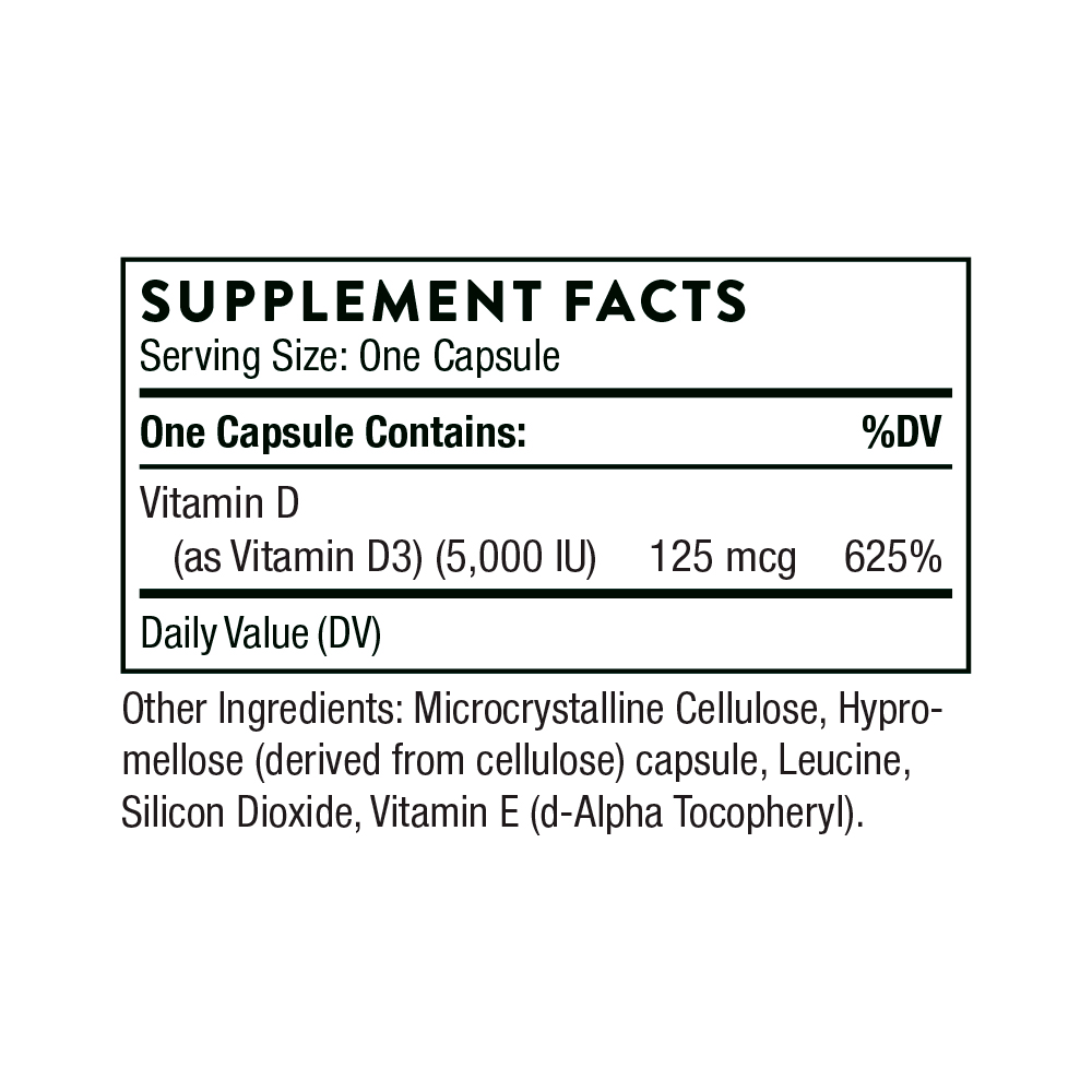 Thorne, Vitamin D-5,000 NSF Certified for Sport, 125 mcg (5000 IU), 60 Caps