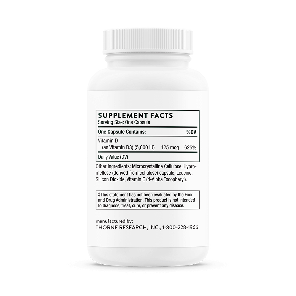 Thorne, Vitamin D-5,000 NSF Certified for Sport, 125 mcg (5000 IU), 60 Caps