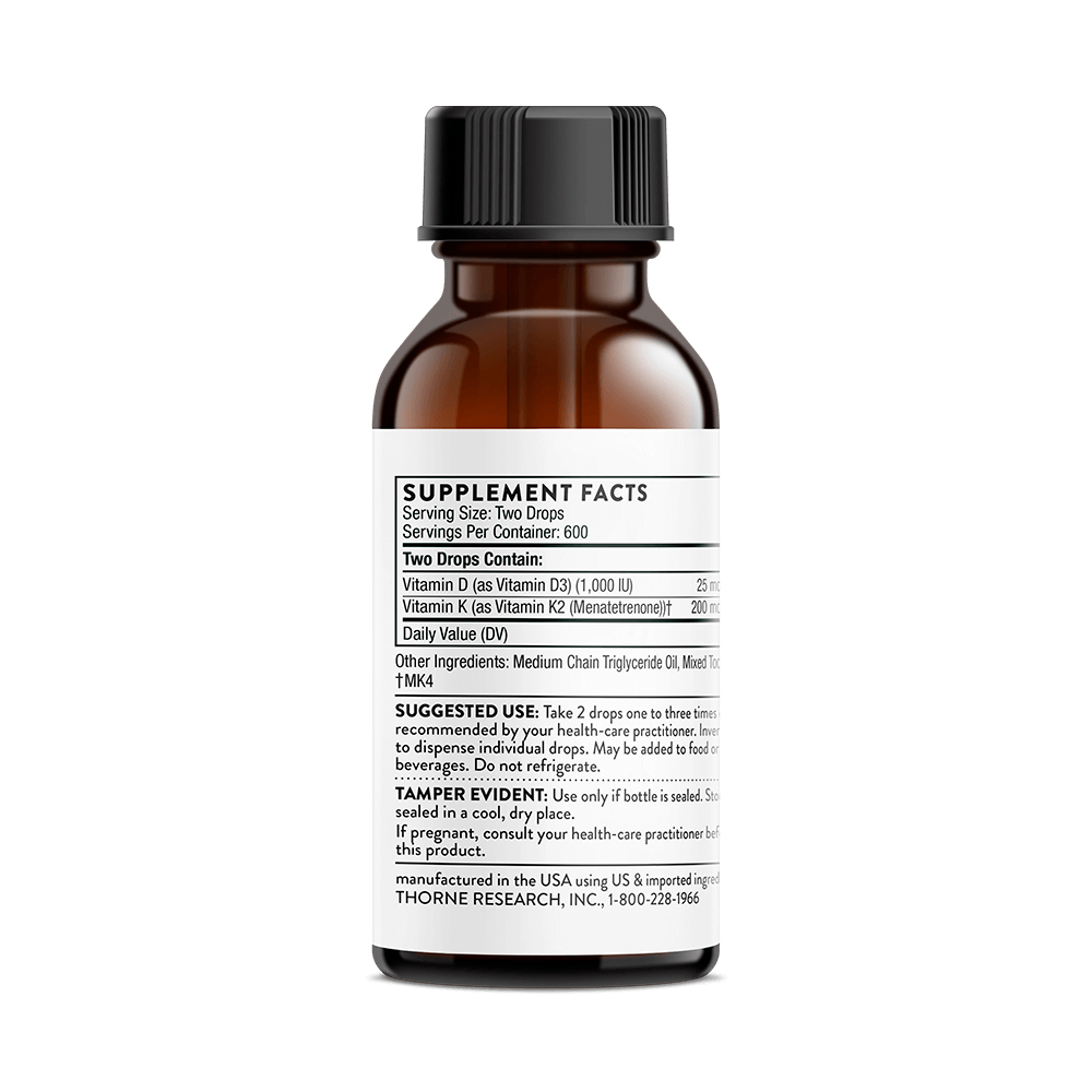 Thorne, Vitamin D + K2 Liquid, 25 mcg (1000 IU) 200 mcg, 1 fl oz