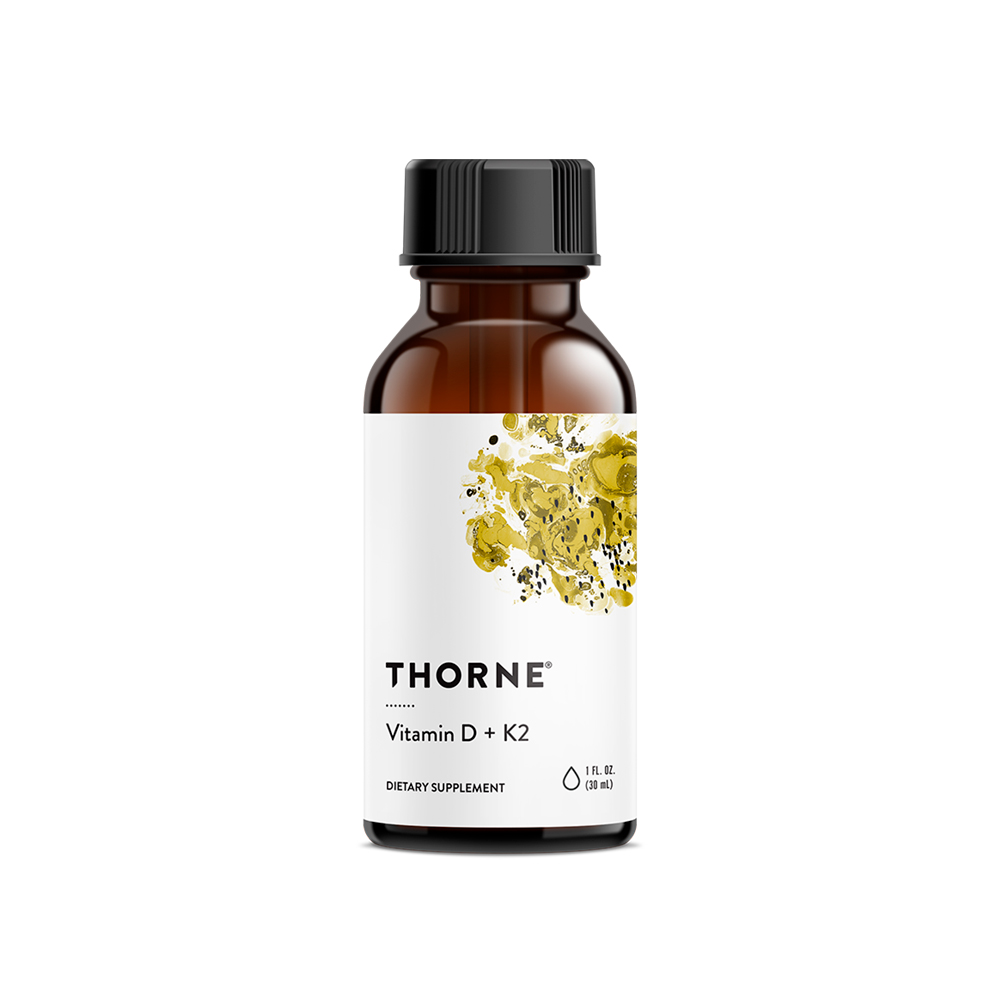 Thorne, Vitamin D + K2 Liquid, 25 mcg (1000 IU) 200 mcg, 1 fl oz Thorne, Vitamin D + K2 Liquid, 25 mcg (1000 IU) 200 mcg, 1 fl oz