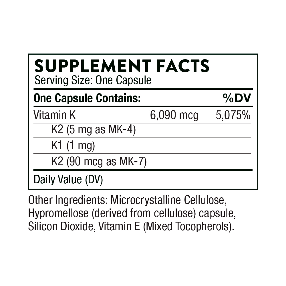 Thorne, Vitamin K, K1 1 mg, K2 MK-4 5 mg, K2 MK-7 90 mcg, 60 Caps