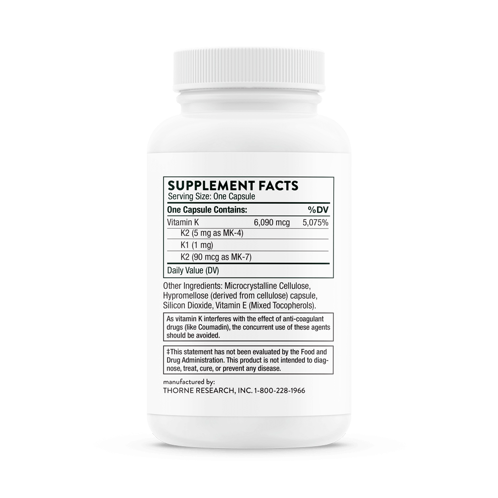 Thorne, Vitamin K, K1 1 mg, K2 MK-4 5 mg, K2 MK-7 90 mcg, 60 Caps