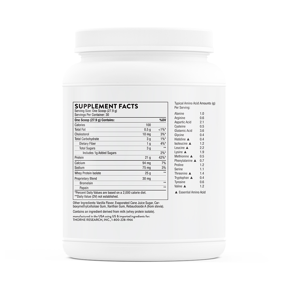Thorne, Whey Protein Isolate, Vanilla, 21 g, 1.99 lb