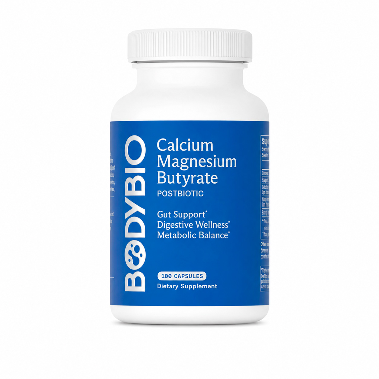 BodyBio, Calcium Magnesium Butyrate Postbiotic Gut Health, 1200 mg, 100 Caps
