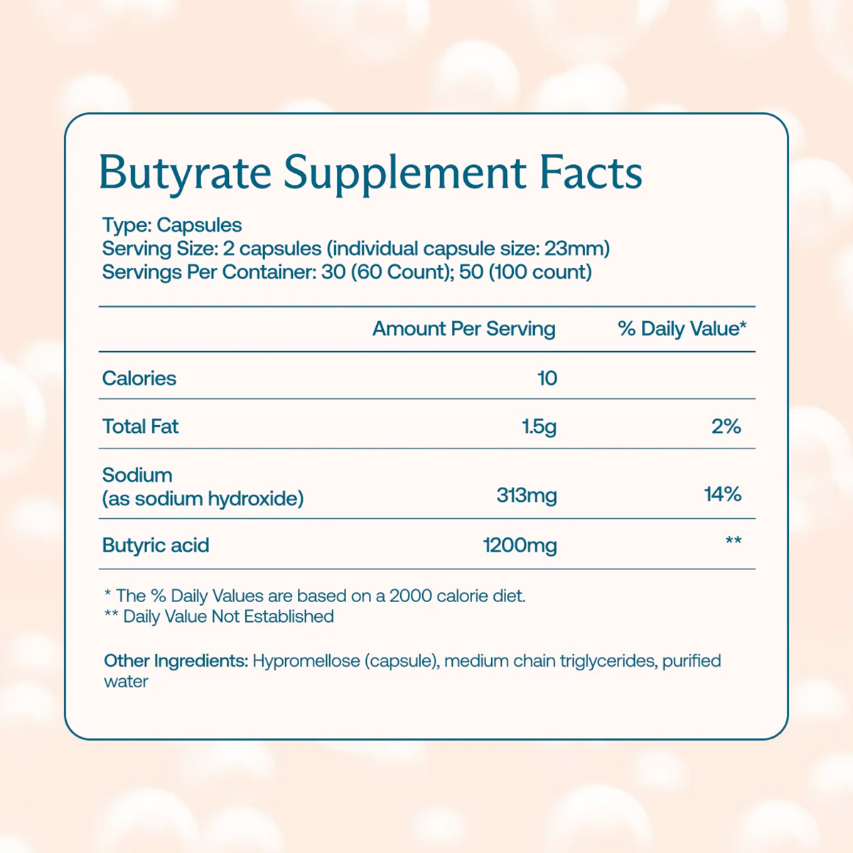 BodyBio, Sodium Butyrate Postbiotic Gut Health, 1200 mg, 100 Caps