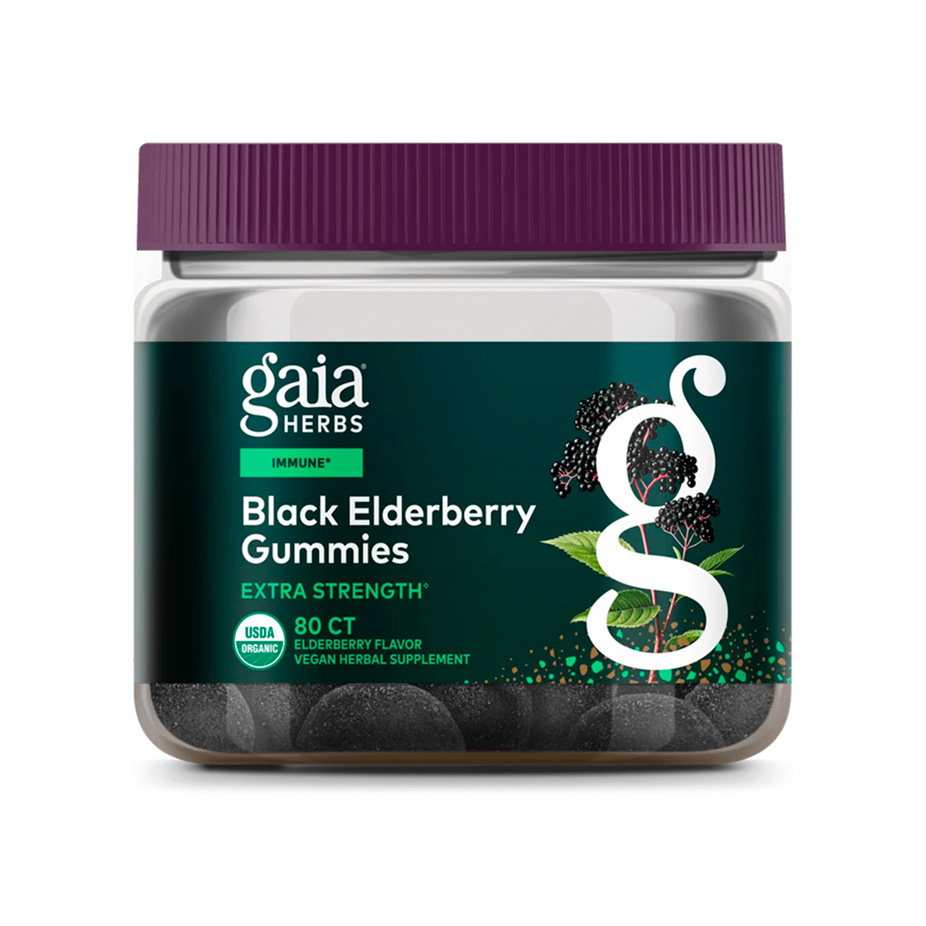 Gaia Herbs, Black Elderberry Gummies Extra Strength, 1364 mg, 80 Ct