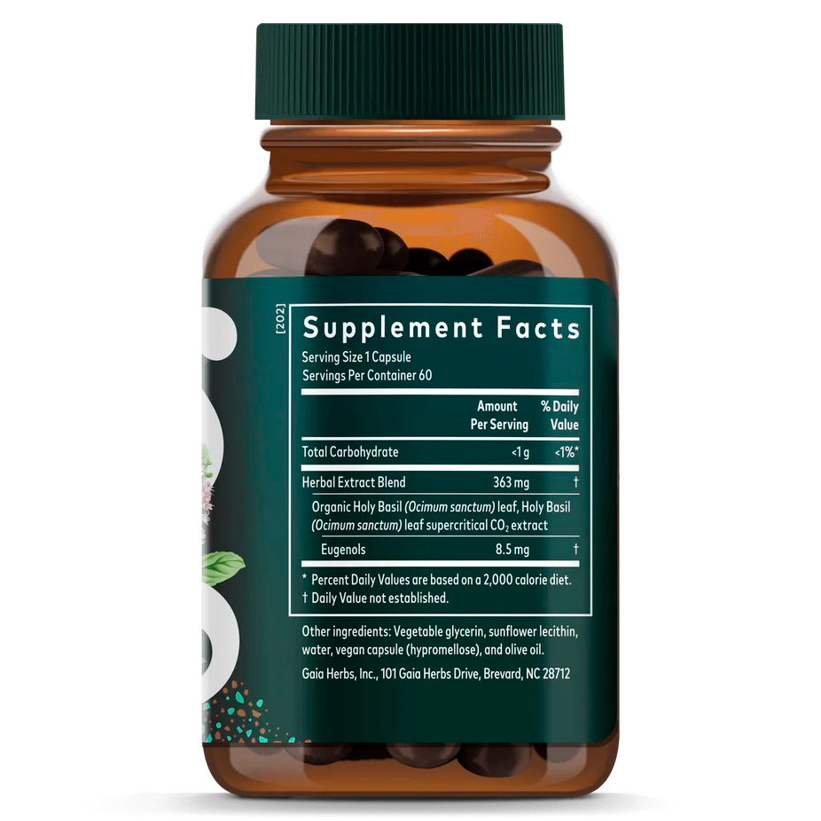 Gaia Herbs, Holy Basil Leaf, 60 Liquid Phyto Caps