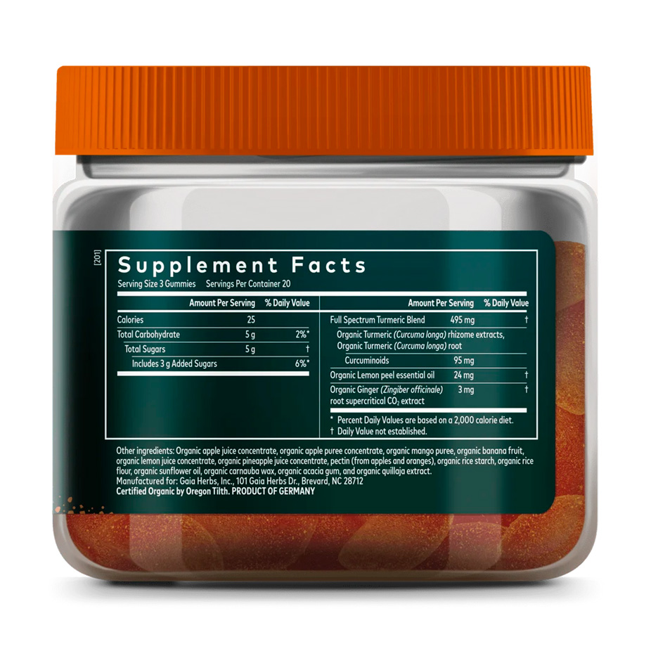 Gaia Herbs, Turmeric Supreme Gummies Extra Strength, Lemon Ginger, 495 mg, 60 Ct