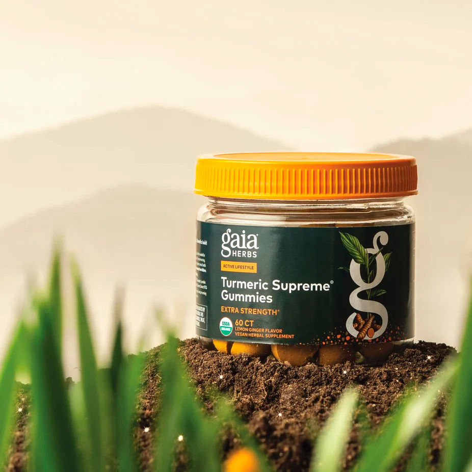 Gaia Herbs, Turmeric Supreme Gummies Extra Strength, Lemon Ginger, 495 mg, 60 Ct