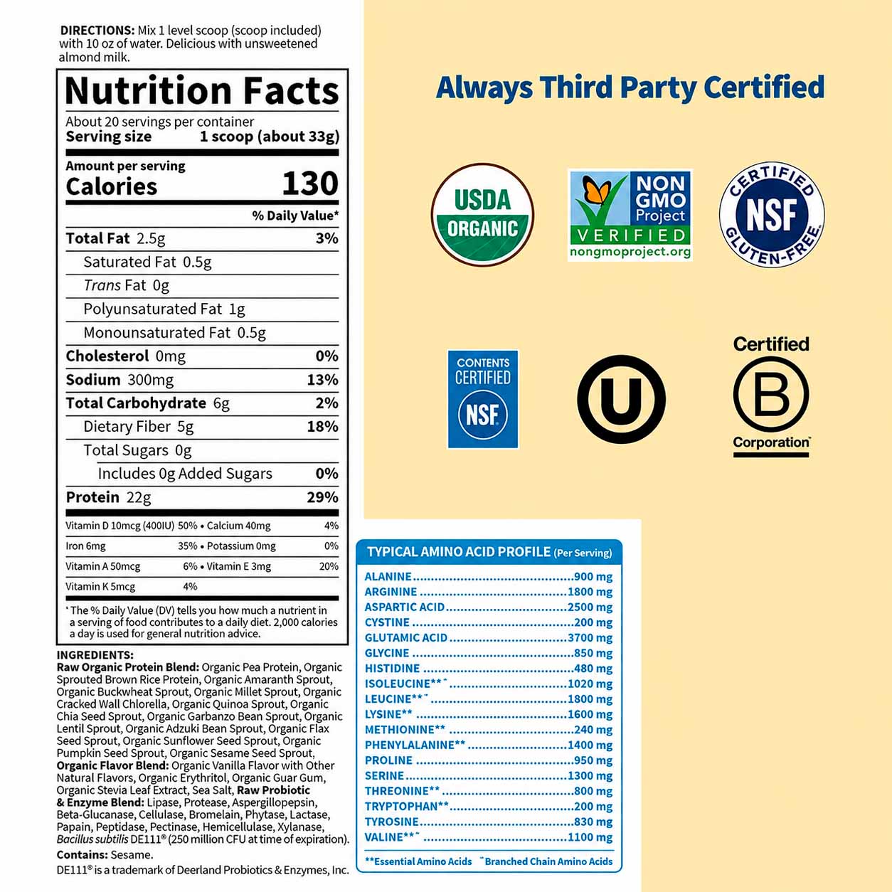 Garden of Life, Raw Organic Protein Powder, Vanilla, 22 g, 23.28 oz