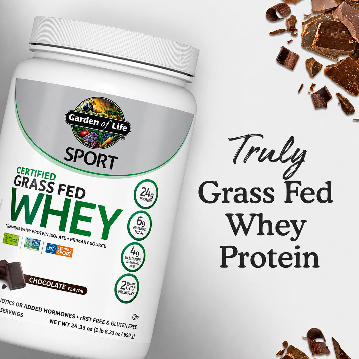 Garden of Life, SPORT Certified Grass Fed Whey Powder, Chocolate, 24 g, 24.33 oz
