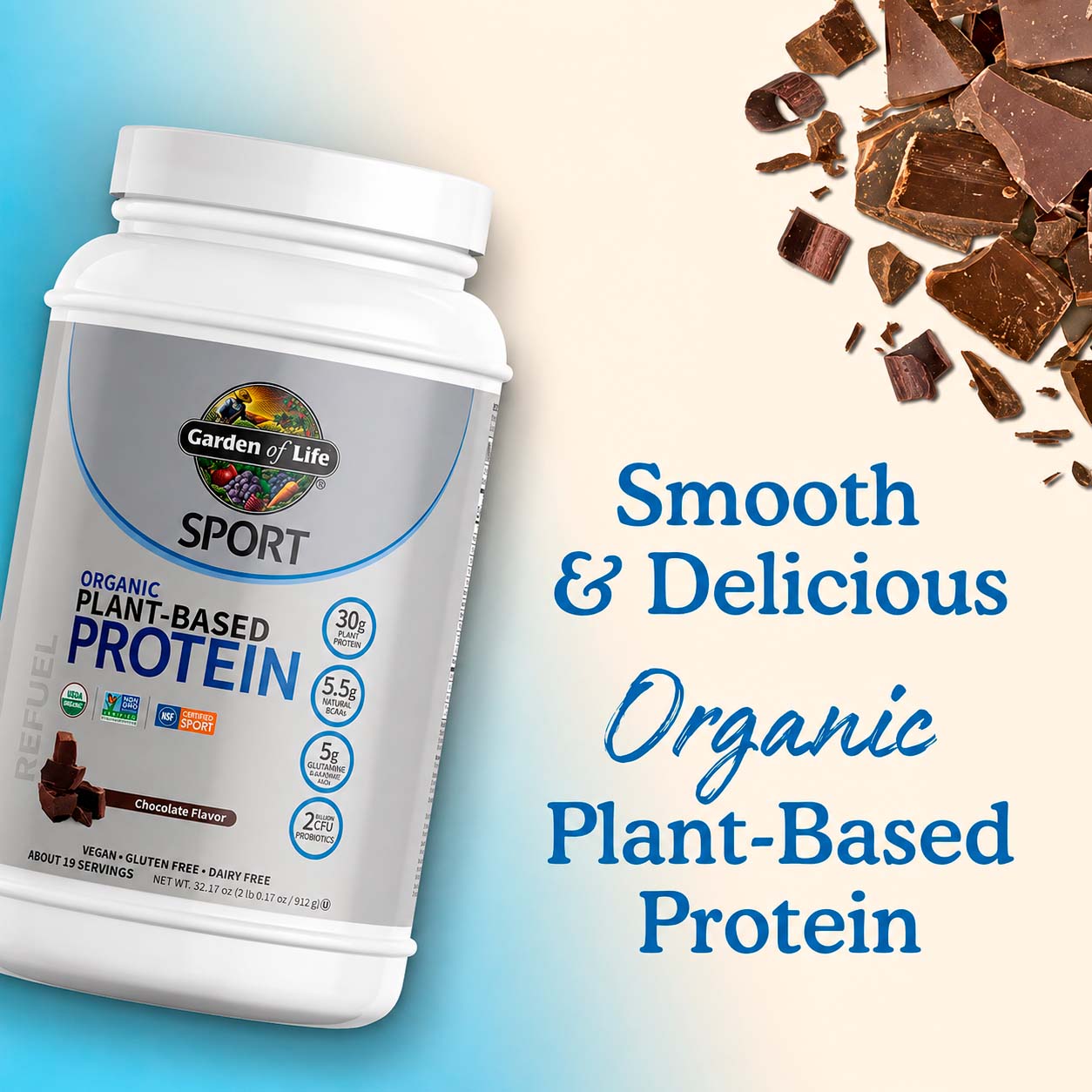 Garden of Life, SPORT Organic Plant-Based Protein Powder, Chocolate, 30 g, 32.17 oz
