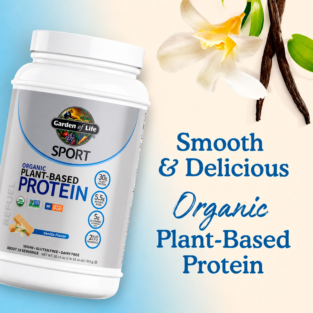 Garden of Life, SPORT Organic Plant-Based Protein Powder, Vanilla, 30 g, 30.16 oz