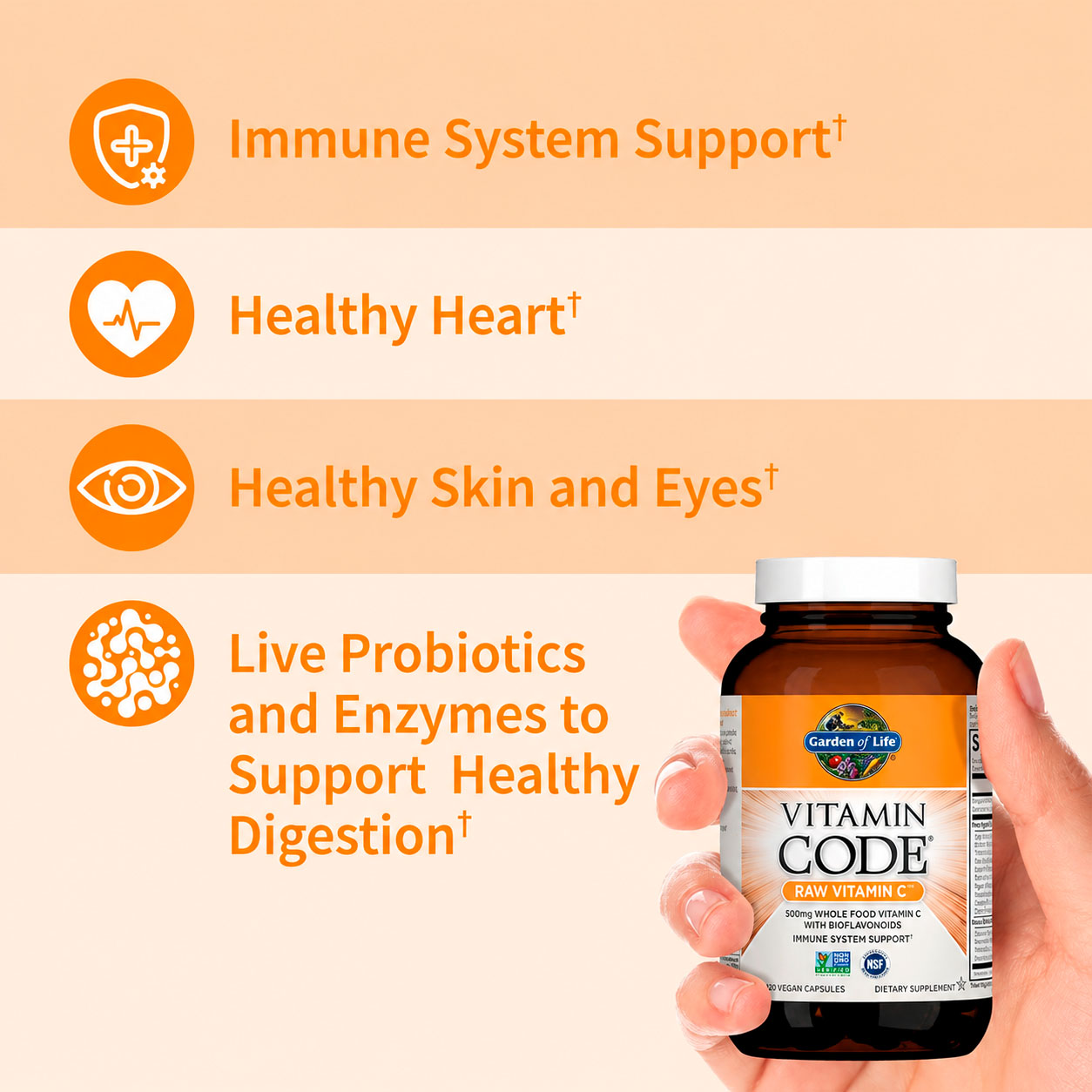 Garden of Life, Vitamin Code Raw Vitamin C with Bioflavonoids, 500 mg, 60 Vegicaps