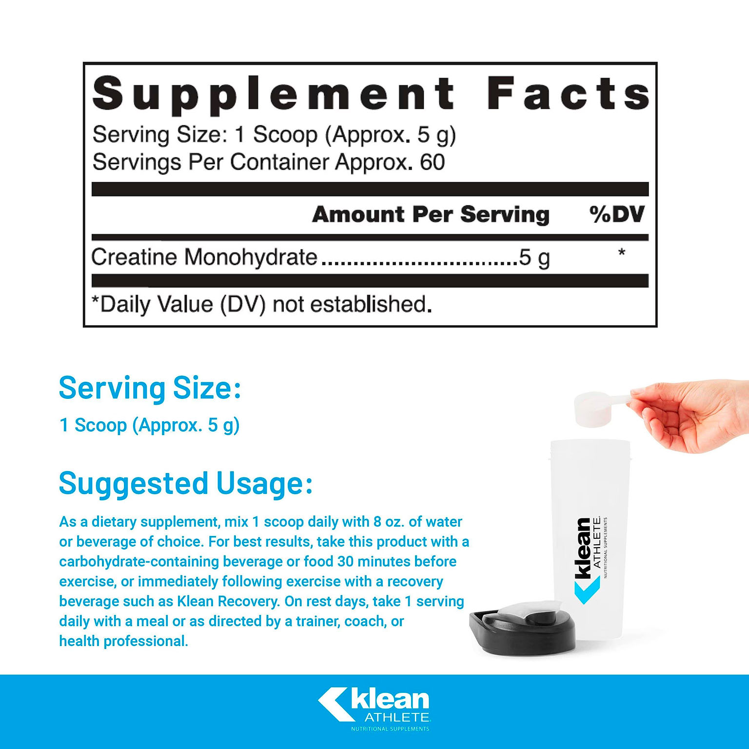 Klean Athlete, Klean Creatine, 5 g, 11.1 Oz