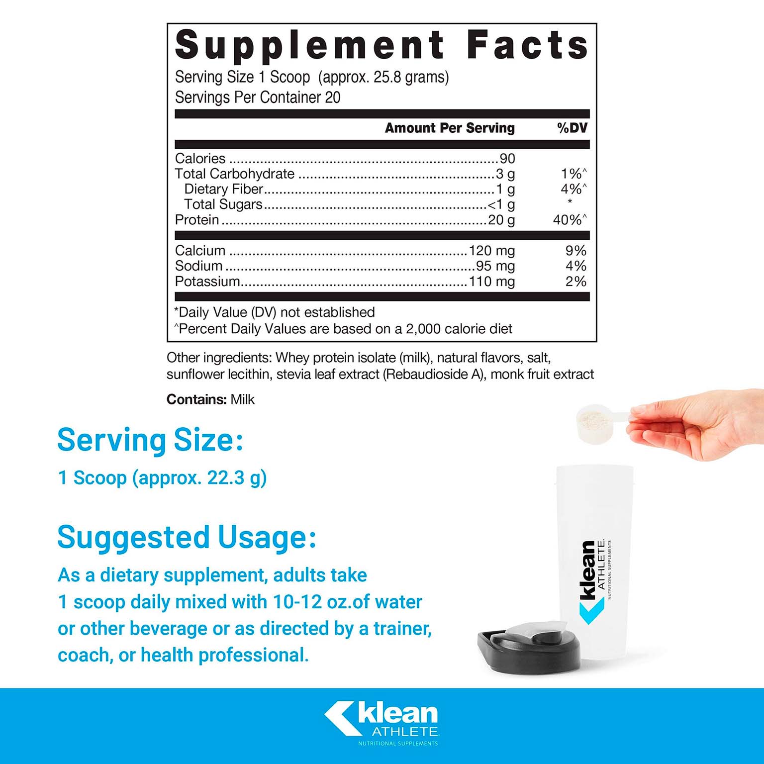 Klean Athlete, Klean Isolate Whey Protein, Natural Vanilla, 20 g, 18.2 Oz